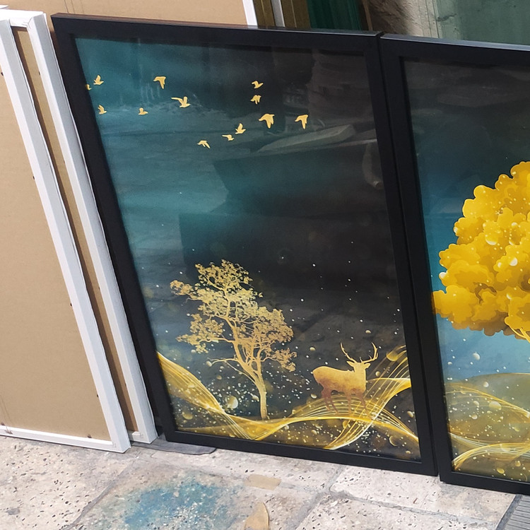 تابلو دکوراتیو درخت و آهو طلایی 3 تیکه